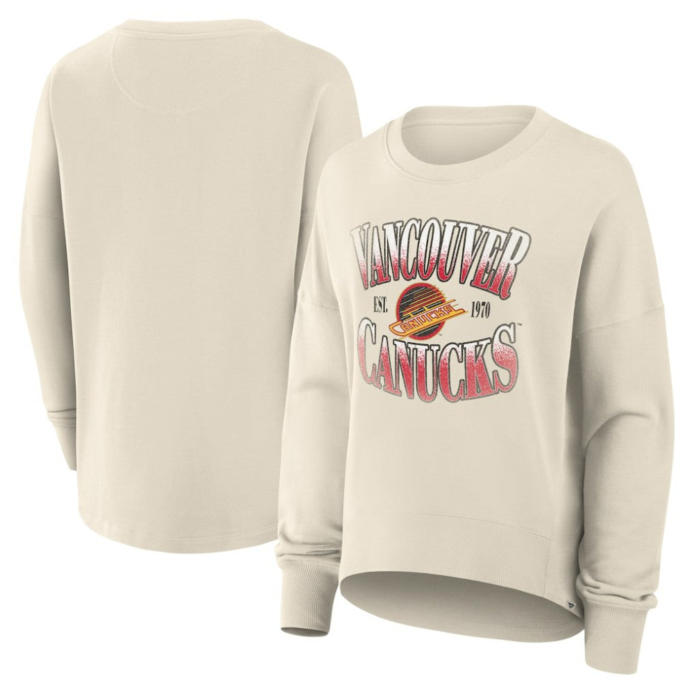 NHL Cream Vancouver Canucks Fanatics Women's Oversized Vintage Slice Pullover Sweatshirt