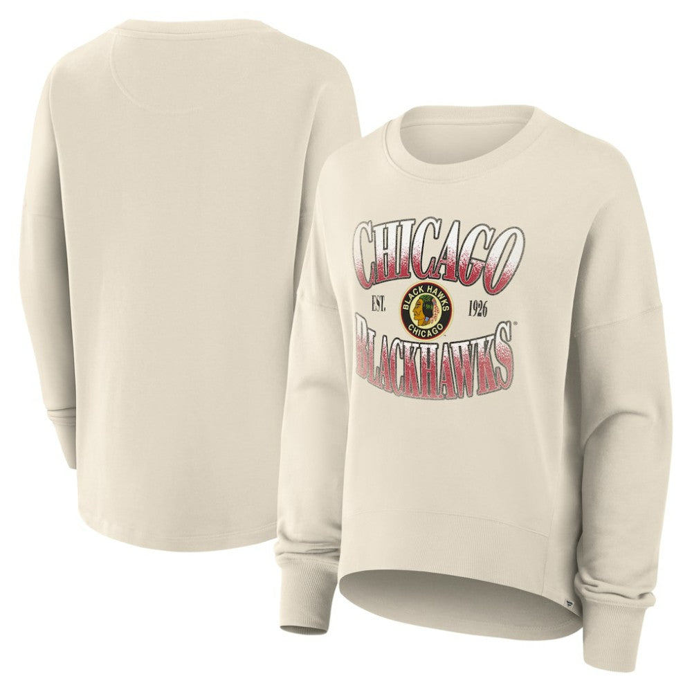 NHL Cream Chicago Blackhawks Fanatics Women's Oversized Vintage Slice Pullover Sweatshirt