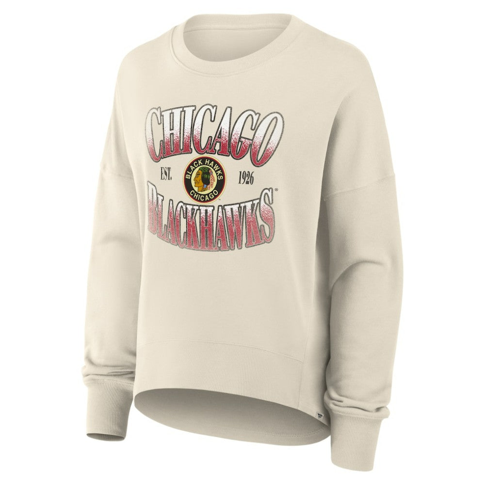 NHL Cream Chicago Blackhawks Fanatics Women's Oversized Vintage Slice Pullover Sweatshirt