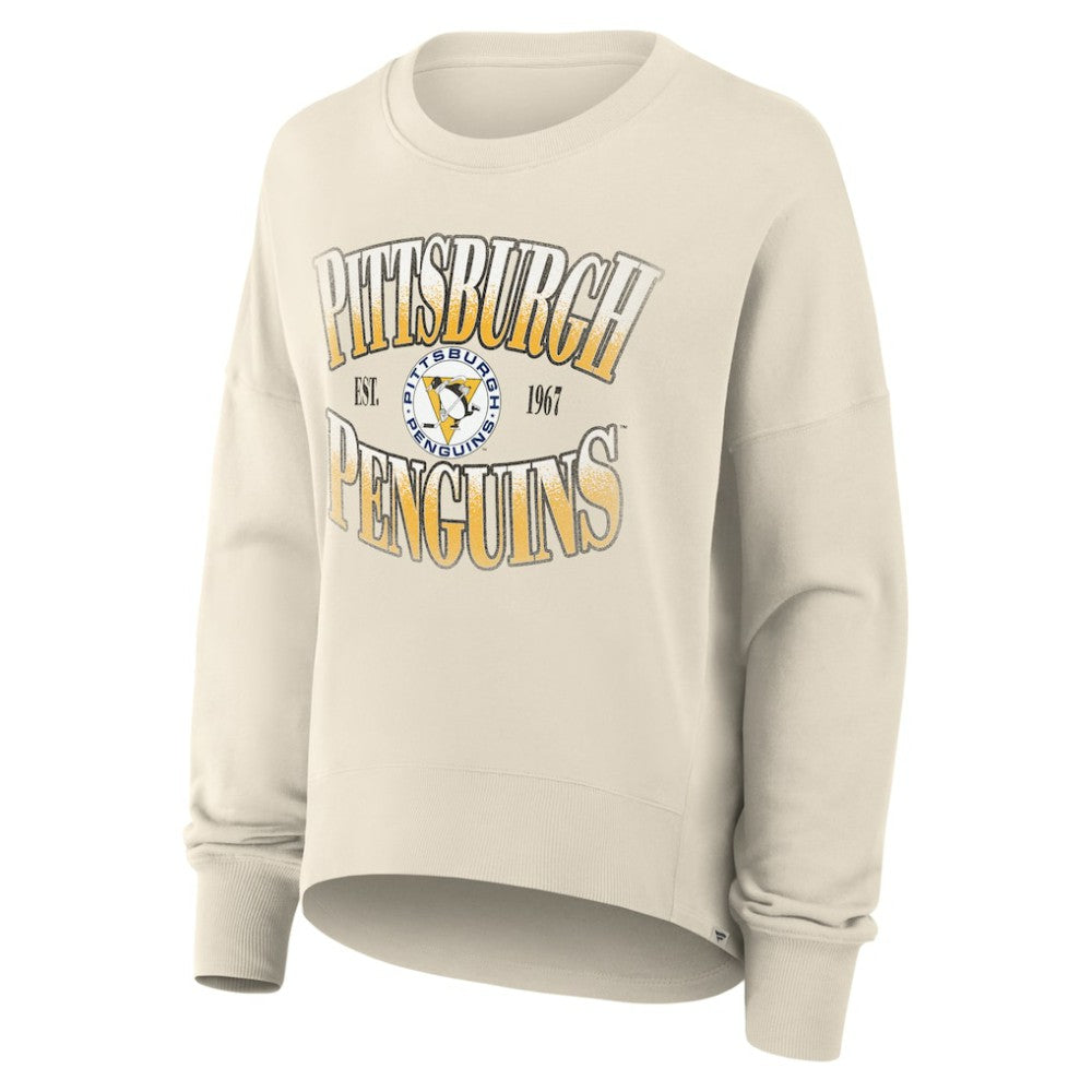 NHL Cream Pittsburgh Penguins Fanatics Women's Oversized Vintage Slice Pullover Sweatshirt