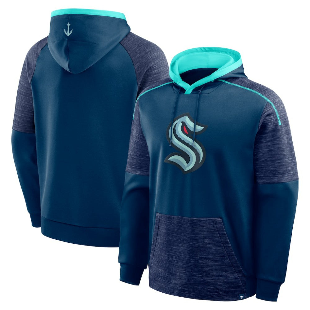 NHL Deep Sea Blue Seattle Kraken Fanatics Goaltender Defender Pullover Hoodie