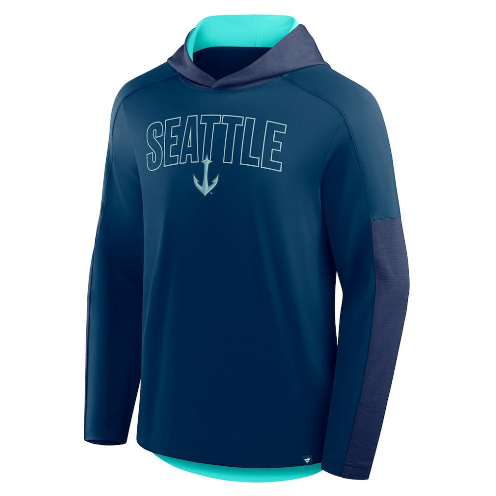 NHL Deep Sea Blue Seattle Kraken Fanatics Penalty Shot Long Sleeve Hoodie T-Shirt