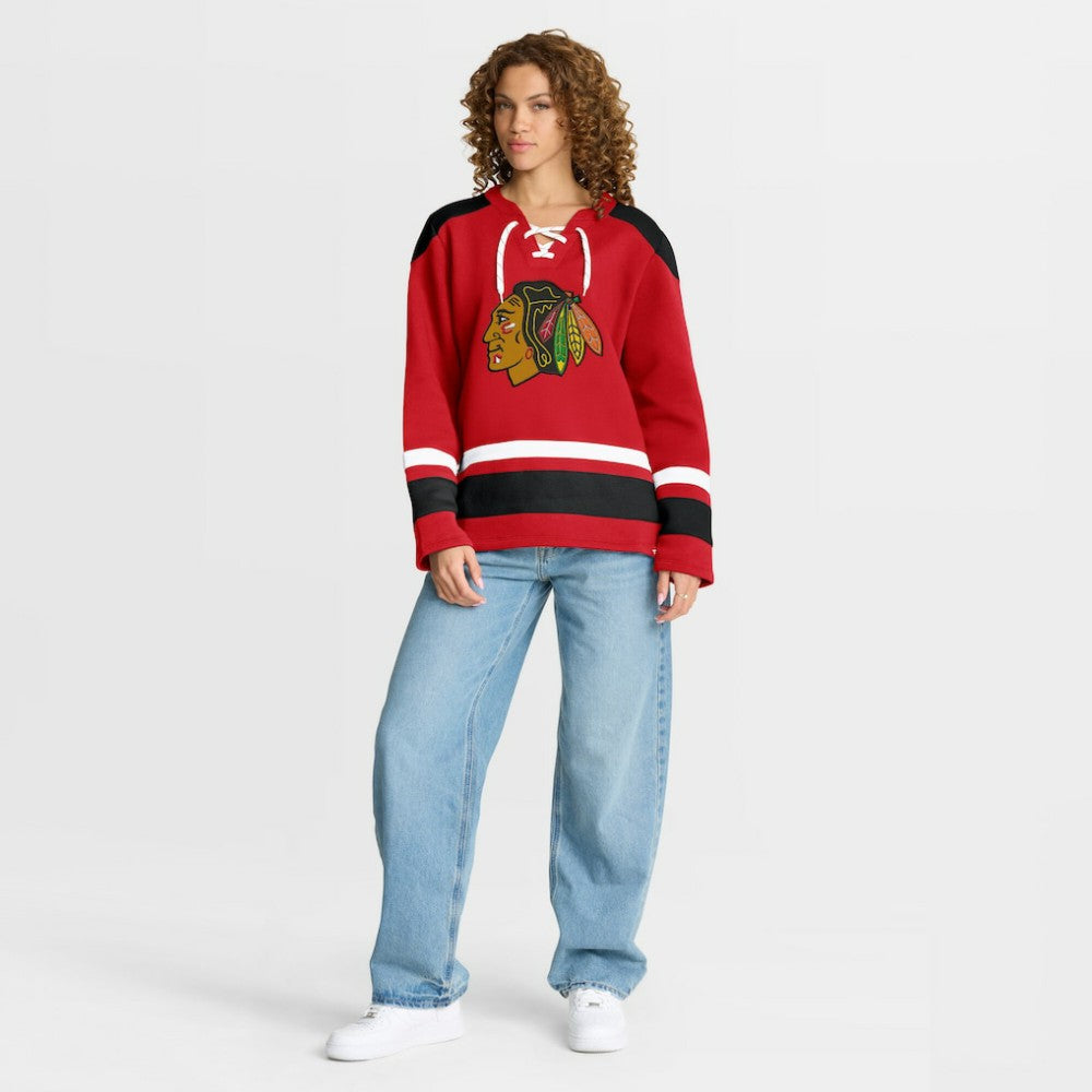 NHL Athletic Red Chicago Blackhawks Fanatics Women's Icing Long Sleeve Lace Up Sweatshirt
