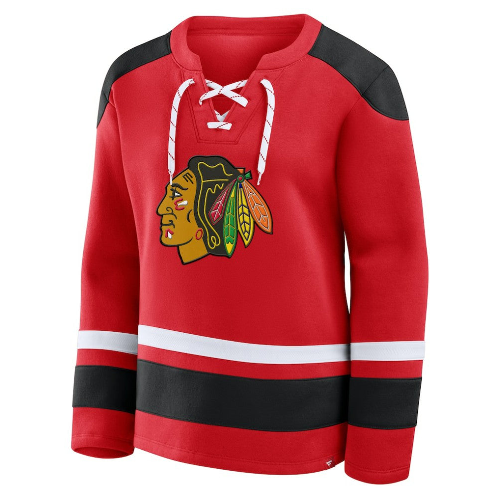 NHL Athletic Red Chicago Blackhawks Fanatics Women's Icing Long Sleeve Lace Up Sweatshirt