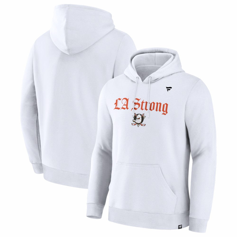 NHL White Anaheim Ducks Fanatics Unisex LA Strong Premium Fleece Pullover Hoodie