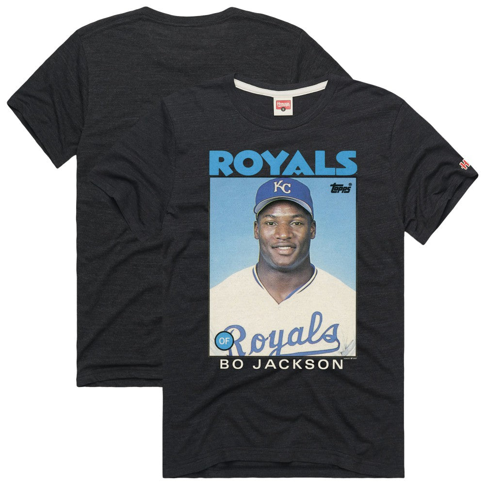MLB Bo Jackson Kansas City Royals Homage 1986 Topps Baseball Card Player T-Shirt