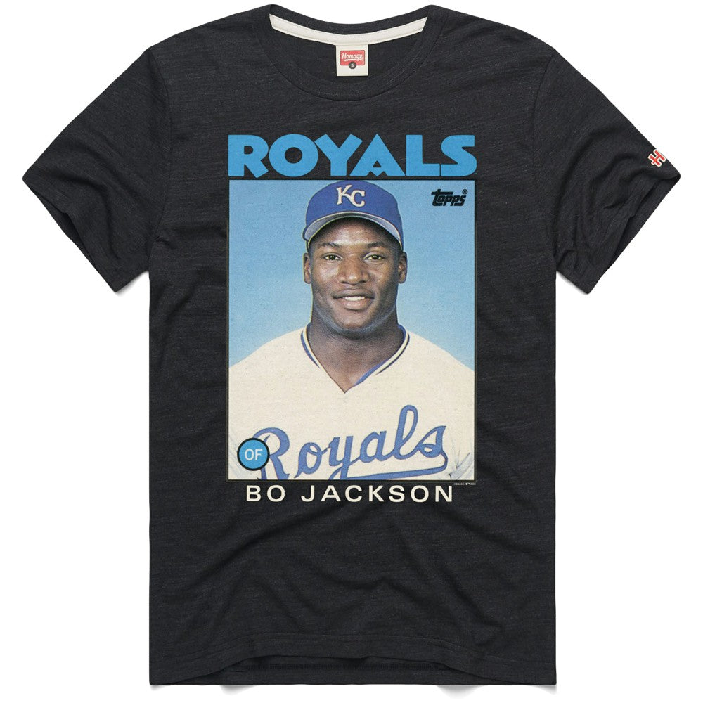 MLB Bo Jackson Kansas City Royals Homage 1986 Topps Baseball Card Player T-Shirt