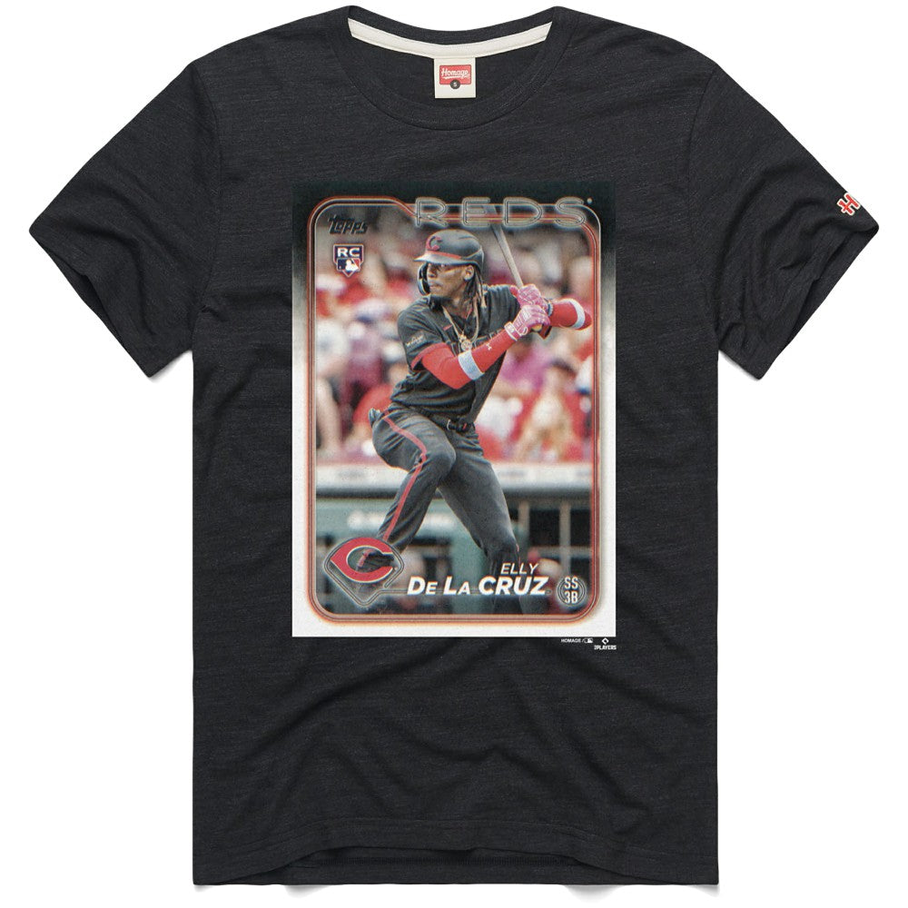 MLB Elly De La Cruz Cincinnati Reds Homage 2024 Topps Baseball Card Player Tri-Blend T-Shirt