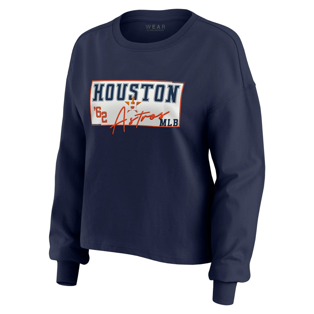 MLB Houston Astros WEAR by Erin Andrews Women's Heavy Rugby Jersey Cropped Long Sleeve T-Shirt & Shorts Lounge Set