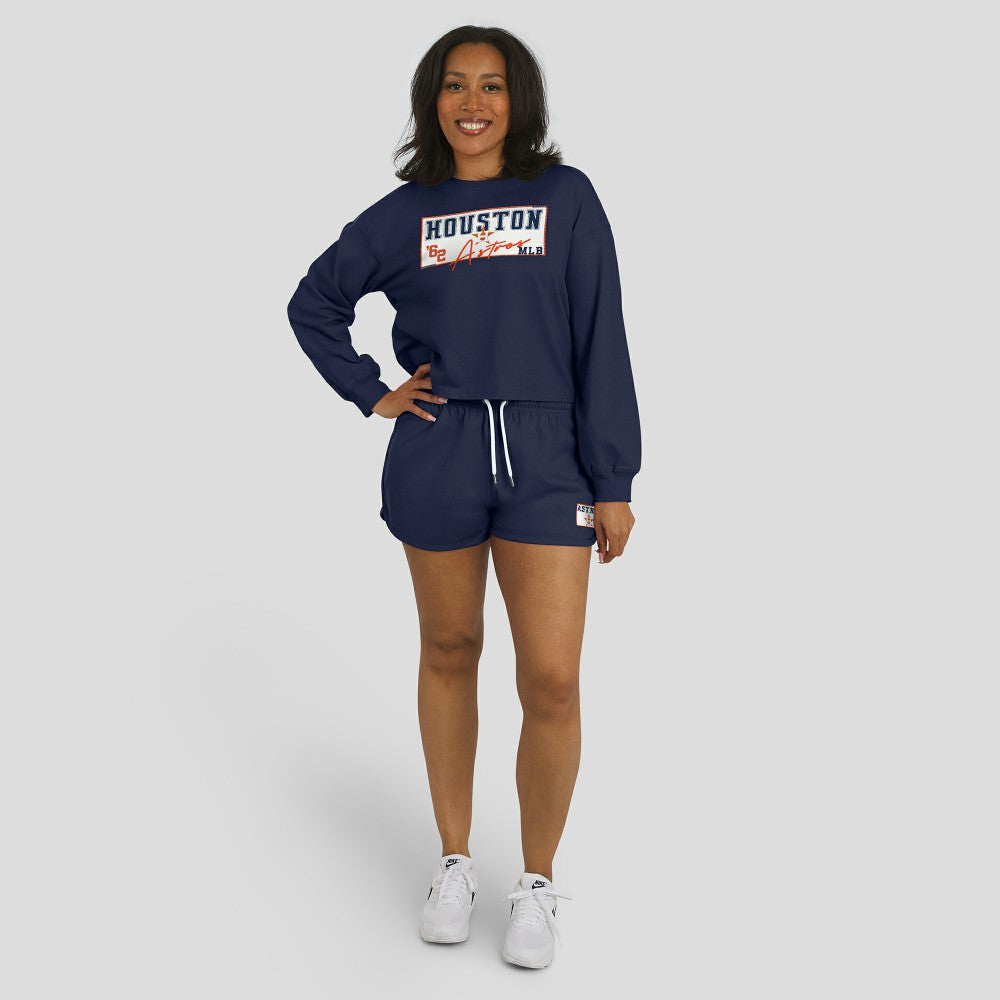 MLB Houston Astros WEAR by Erin Andrews Women's Heavy Rugby Jersey Cropped Long Sleeve T-Shirt & Shorts Lounge Set