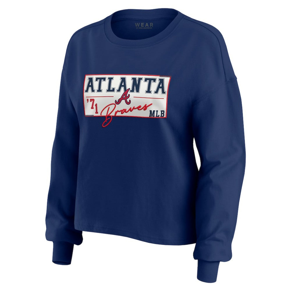 MLB Atlanta Braves WEAR by Erin Andrews Women's Heavy Rugby Jersey Cropped Long Sleeve T-Shirt & Shorts Lounge Set