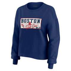 MLB Boston Red Sox WEAR by Erin Andrews Women's Heavy Rugby Jersey Cropped Long Sleeve T-Shirt & Shorts Lounge Set