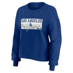 MLB Los Angeles Dodgers WEAR by Erin Andrews Women's Heavy Rugby Jersey Cropped Long Sleeve T-Shirt & Shorts Lounge Set