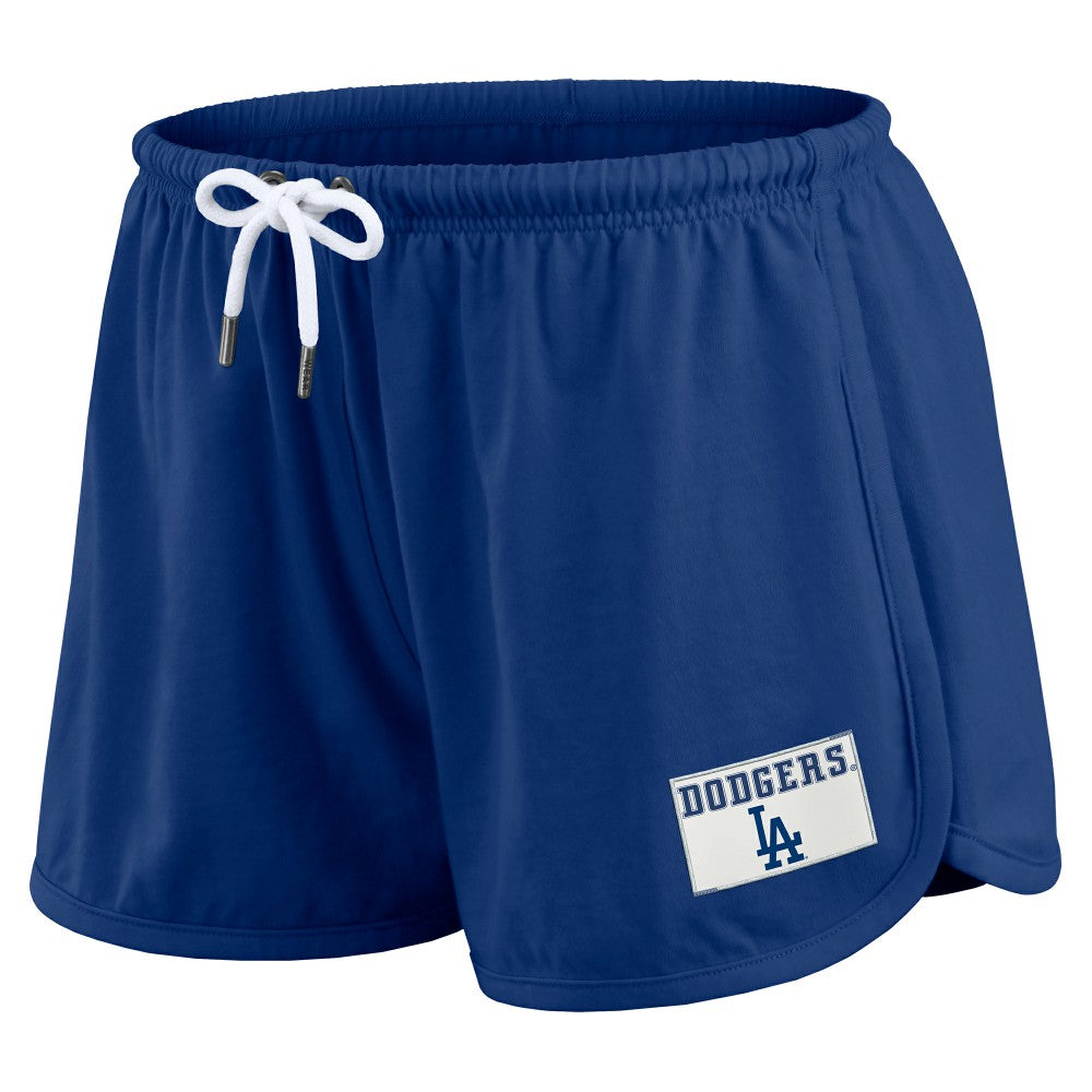 MLB Los Angeles Dodgers WEAR by Erin Andrews Women's Heavy Rugby Jersey Cropped Long Sleeve T-Shirt & Shorts Lounge Set
