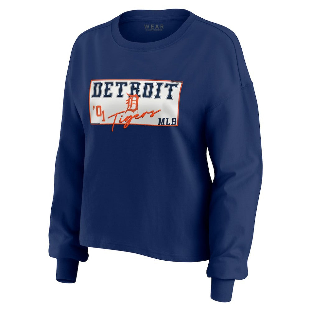 MLB Detroit Tigers WEAR by Erin Andrews Women's Heavy Rugby Jersey Cropped Long Sleeve T-Shirt & Shorts Lounge Set