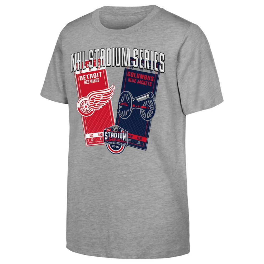 NHL Heather Gray Youth 2025 NHL Stadium Series Columbus Blue Jackets vs. Detroit Red Wings Matchup T-Shirt