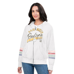 MLB San Diego Padres G-III 4Her by Carl Banks Women's Naamah Sleeve Stripe Fleece Full-Zip Hoodie