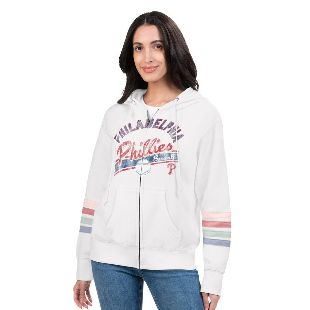 MLB Philadelphia Phillies G-III 4Her by Carl Banks Women's Naamah Sleeve Stripe Fleece Full-Zip Hoodie