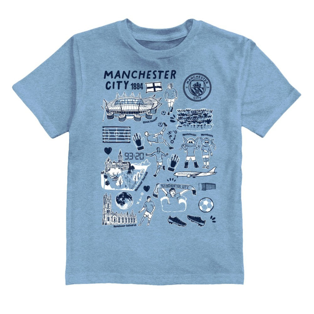 Manchester City Vive La Fete Youth Impressions Artwork T-Shirt -  Sky Blue