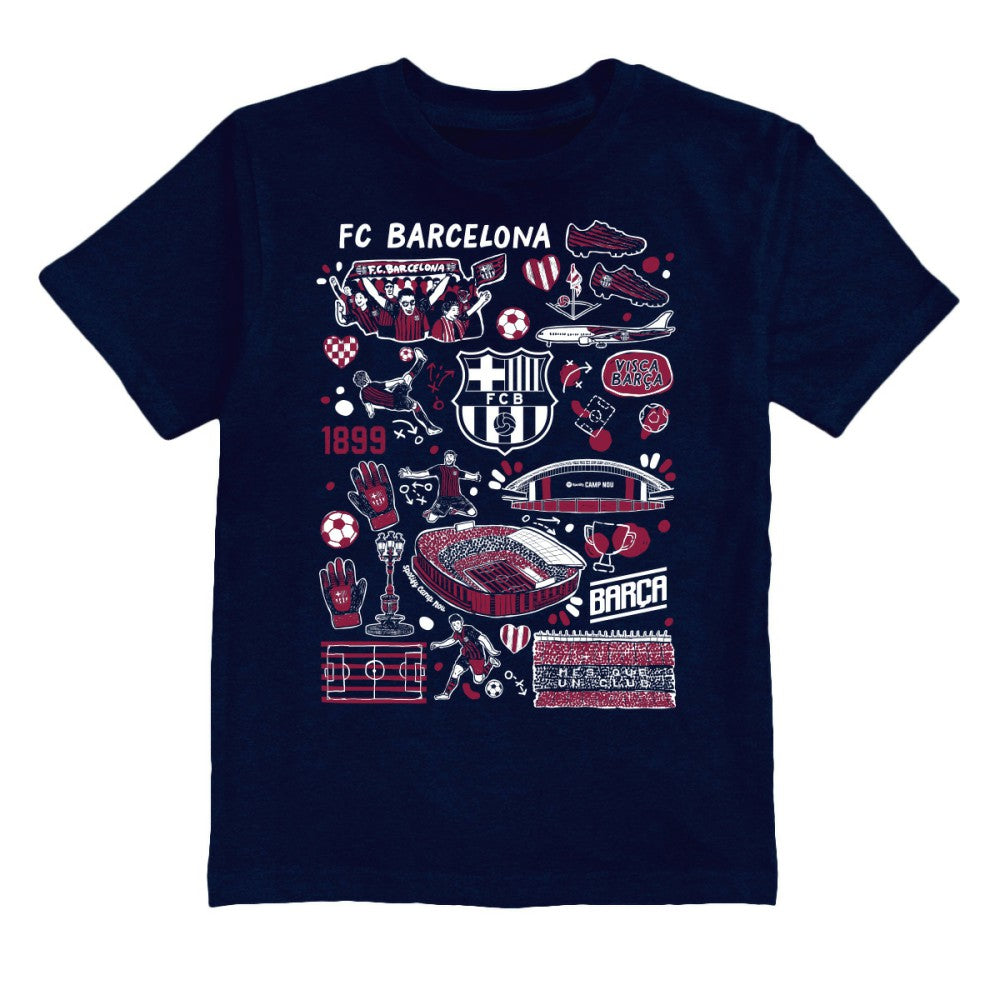 Barcelona Vive La Fete Youth Impressions Artwork T-Shirt -  Navy
