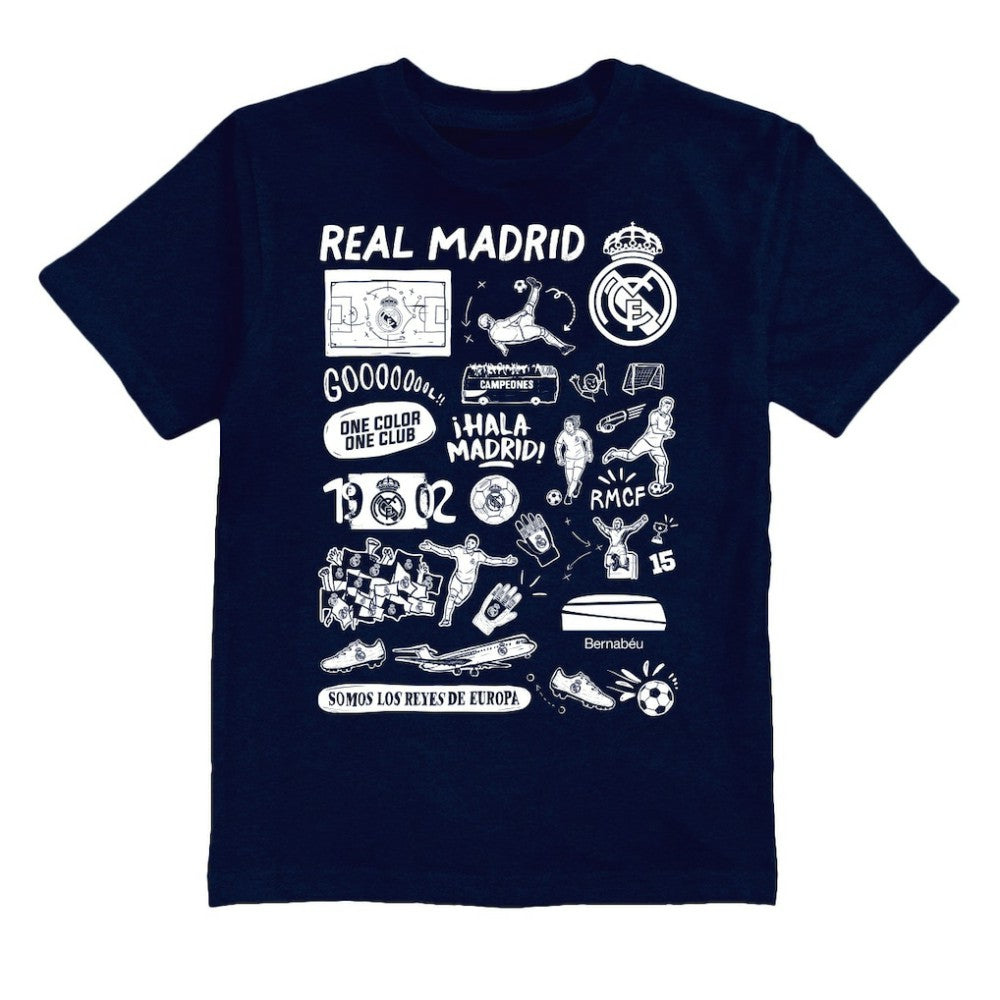 Real Madrid Vive La Fete Youth Impressions Artwork T-Shirt -  Navy