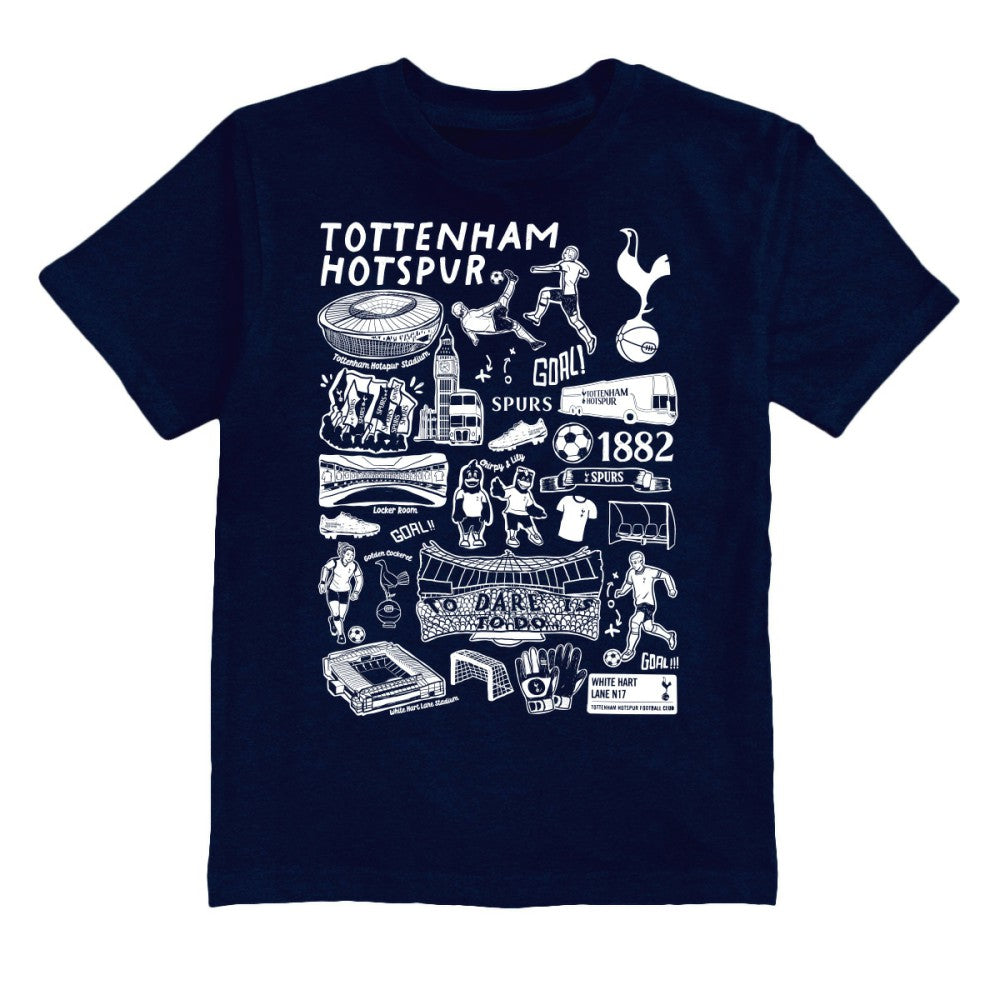 Tottenham Hotspur Vive La Fete Youth Impressions Artwork T-Shirt -  Navy