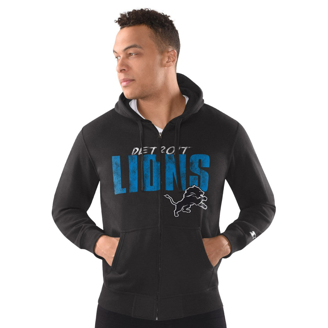 Starter Distressed Classic Full-Zip Hoodie - Detroit Lions