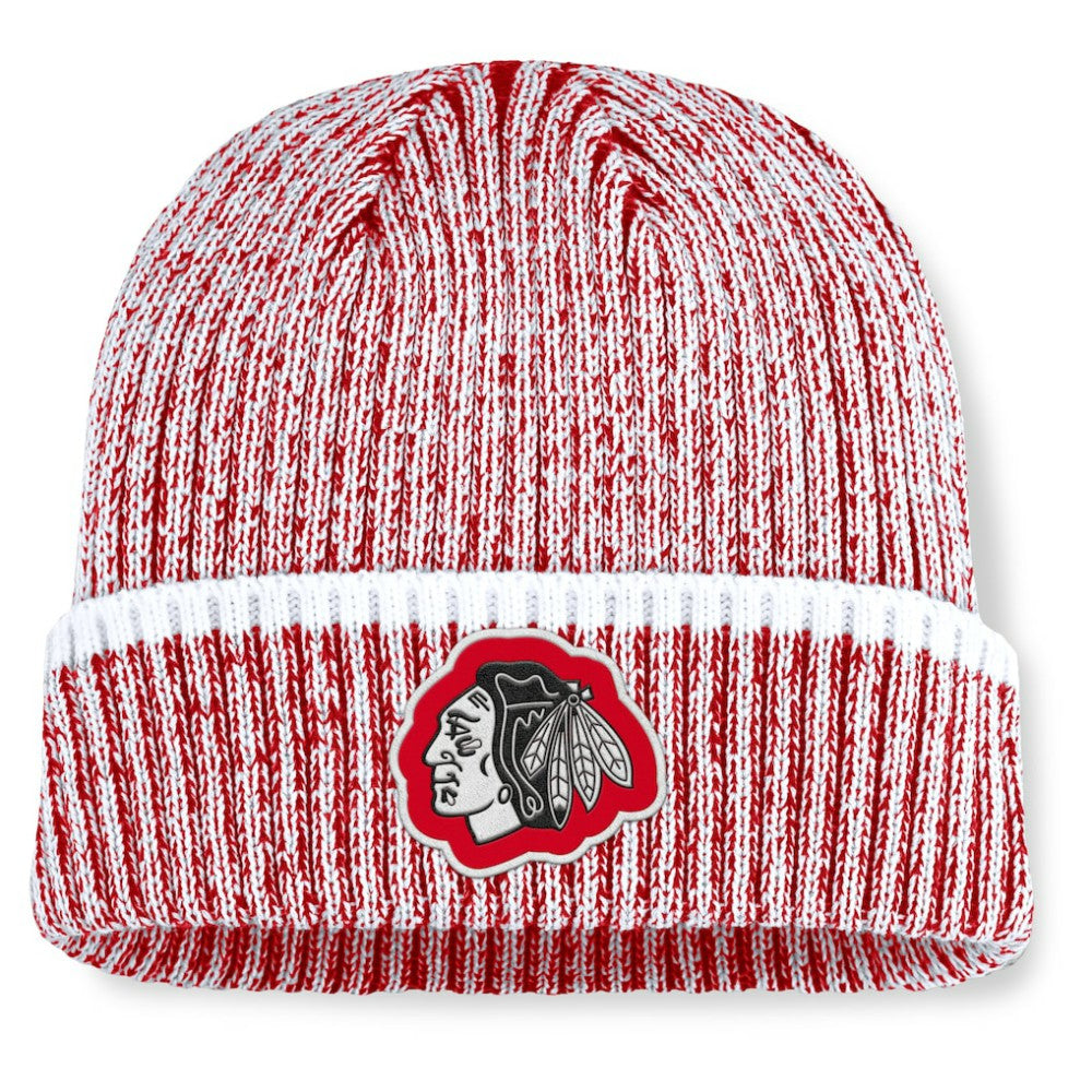 NHL Red/White Chicago Blackhawks Fanatics Fundamental Haze Cuffed Knit Hat