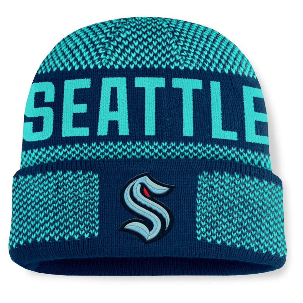 NHL Deep Sea Blue/Light Blue Seattle Kraken Fanatics Fundamentals Shelter Cuffed Knit Hat