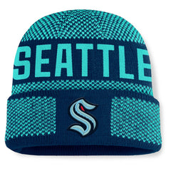 NHL Deep Sea Blue/Light Blue Seattle Kraken Fanatics Fundamentals Shelter Cuffed Knit Hat