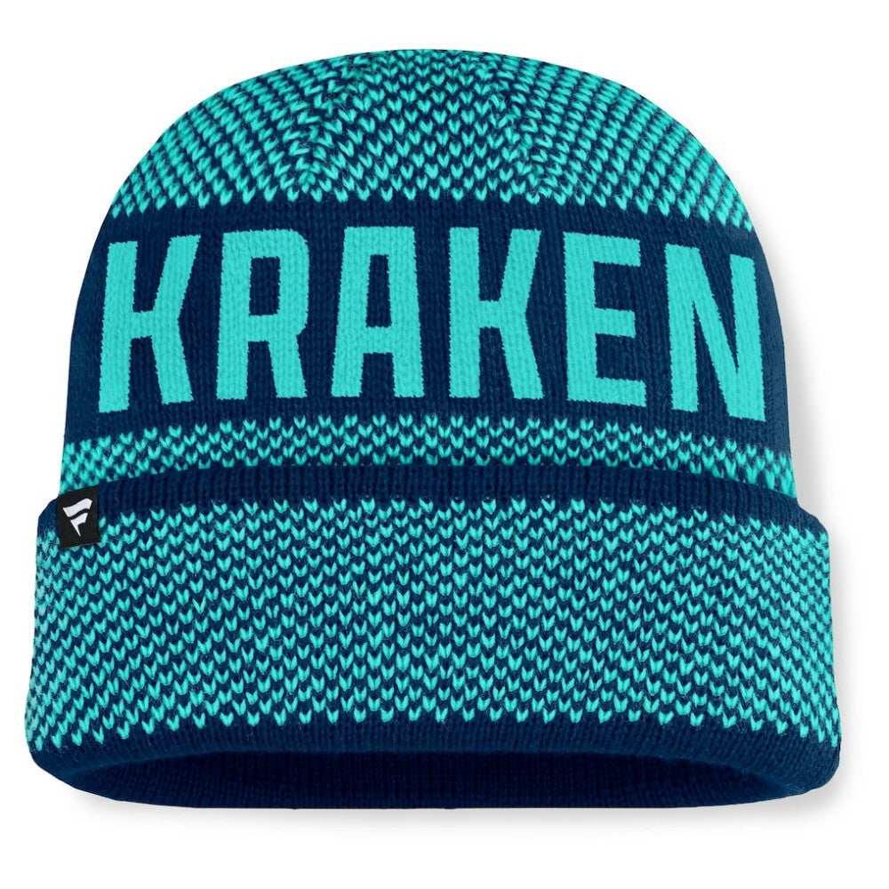 NHL Deep Sea Blue/Light Blue Seattle Kraken Fanatics Fundamentals Shelter Cuffed Knit Hat