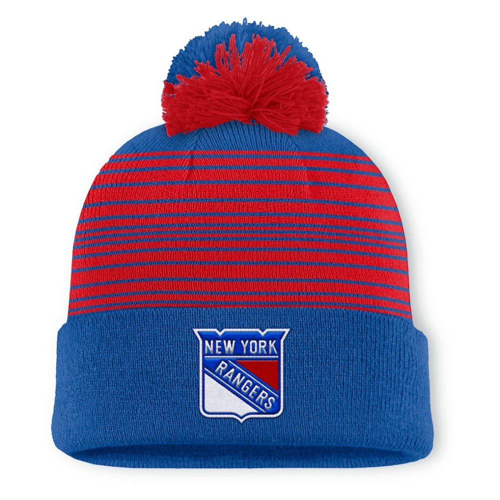 NHL Blue New York Rangers Fanatics Fundamental Spirit Cuffed Pom Knit Hat