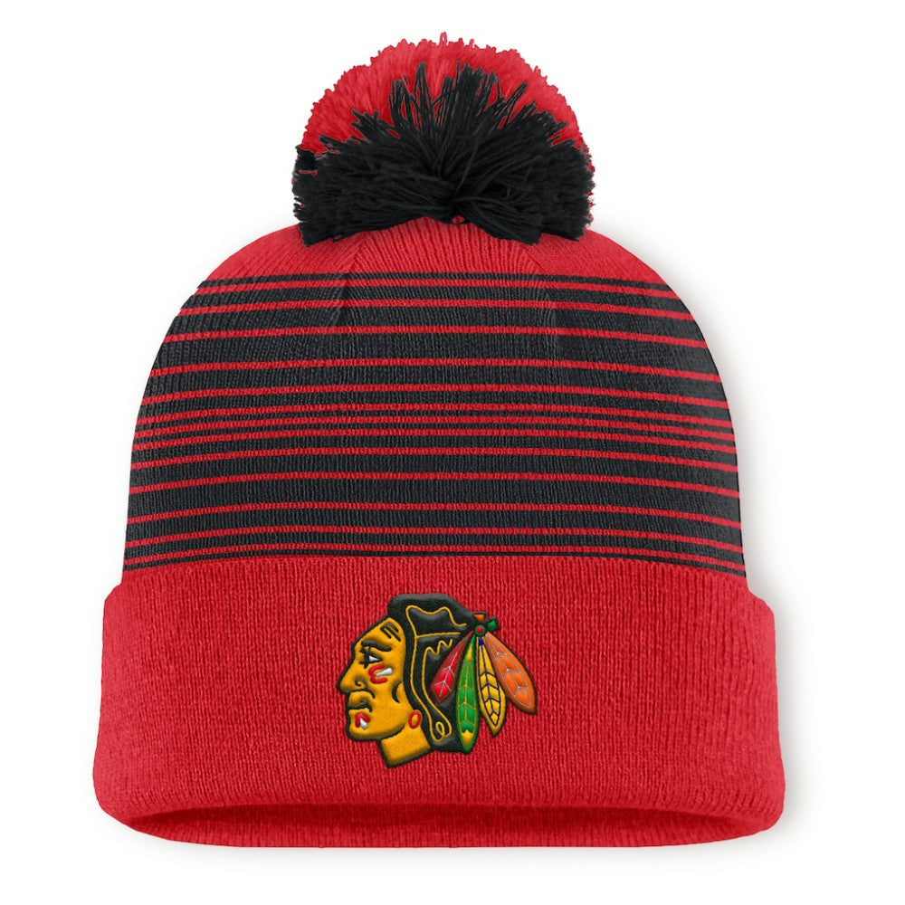 NHL Red Chicago Blackhawks Fanatics Fundamental Spirit Cuffed Pom Knit Hat