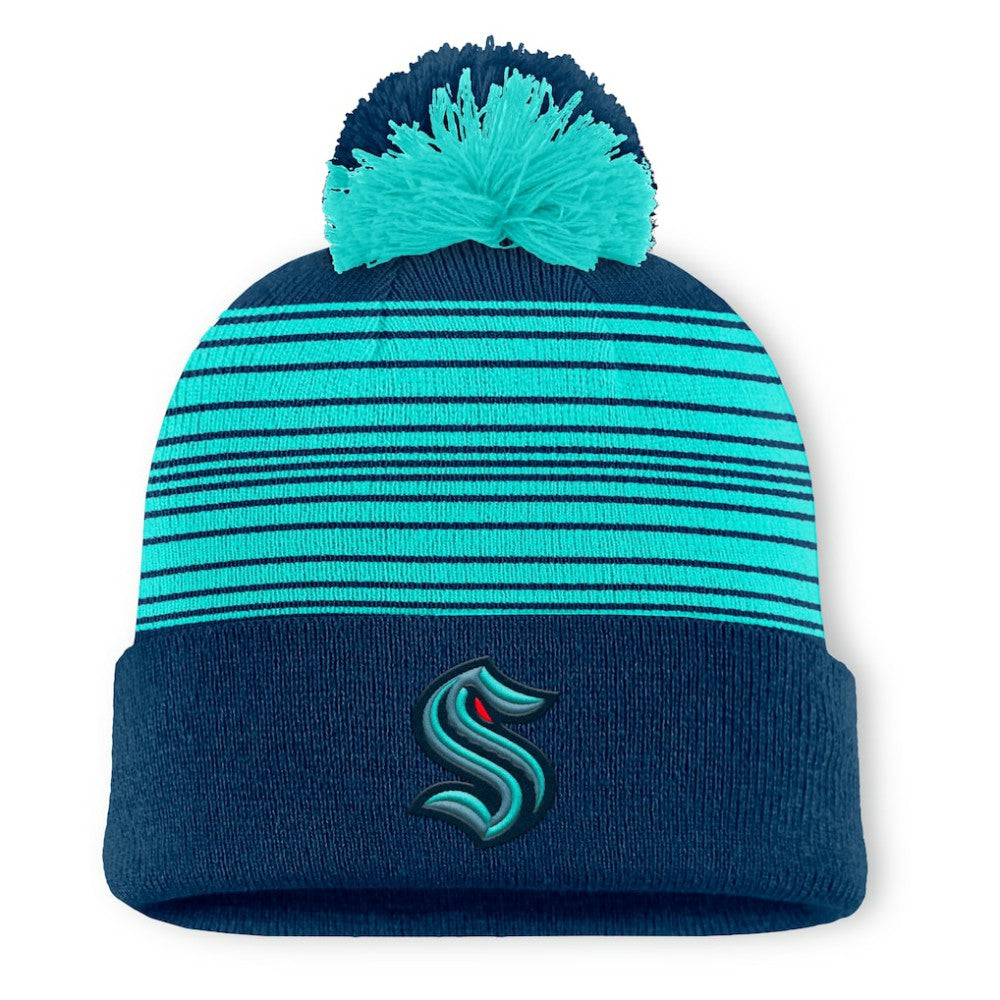 NHL Deep Sea Blue Seattle Kraken Fanatics Fundamental Spirit Cuffed Pom Knit Hat