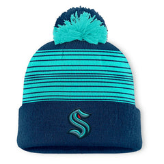 NHL Deep Sea Blue Seattle Kraken Fanatics Fundamental Spirit Cuffed Pom Knit Hat