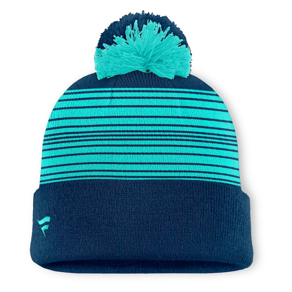NHL Deep Sea Blue Seattle Kraken Fanatics Fundamental Spirit Cuffed Pom Knit Hat