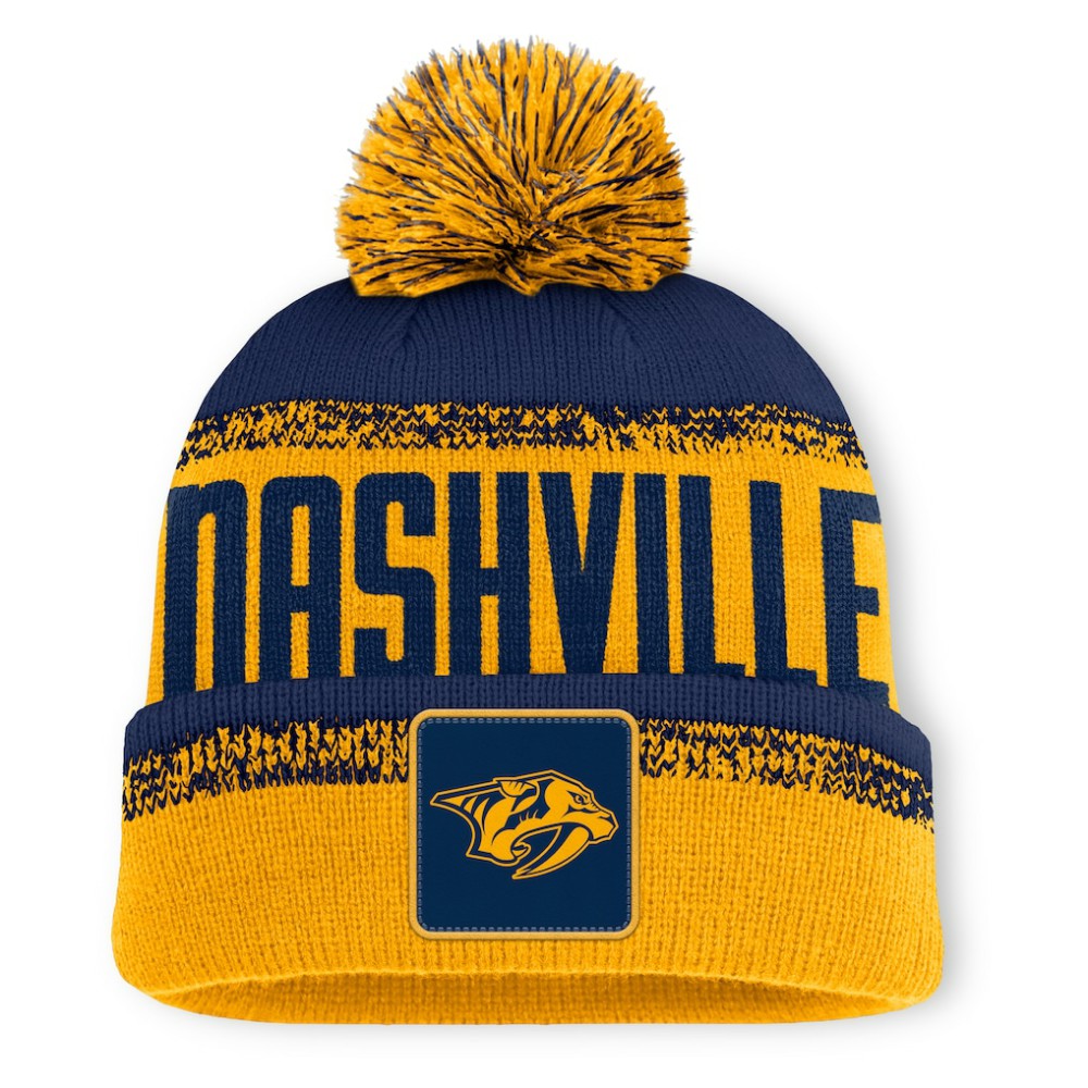 NHL Gold/Navy Nashville Predators Fanatics Fundamentals Thrive Cuffed Knit Hat with Pom