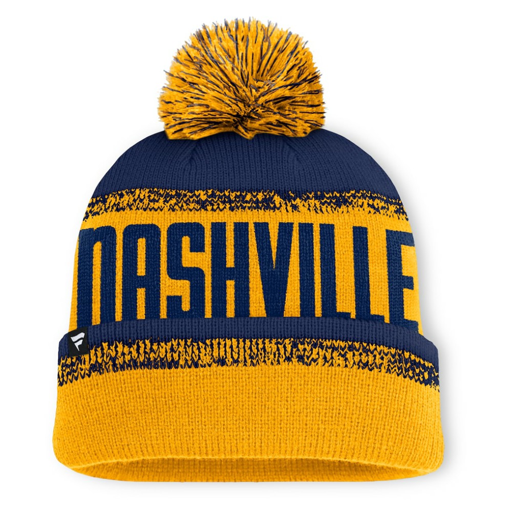 NHL Gold/Navy Nashville Predators Fanatics Fundamentals Thrive Cuffed Knit Hat with Pom