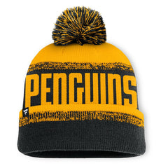 NHL Black/Gold Pittsburgh Penguins Fanatics Fundamentals Thrive Cuffed Knit Hat with Pom