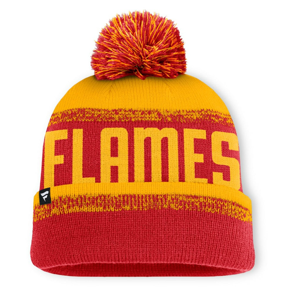 NHL Red/Gold Calgary Flames Fanatics Fundamentals Thrive Cuffed Knit Hat with Pom