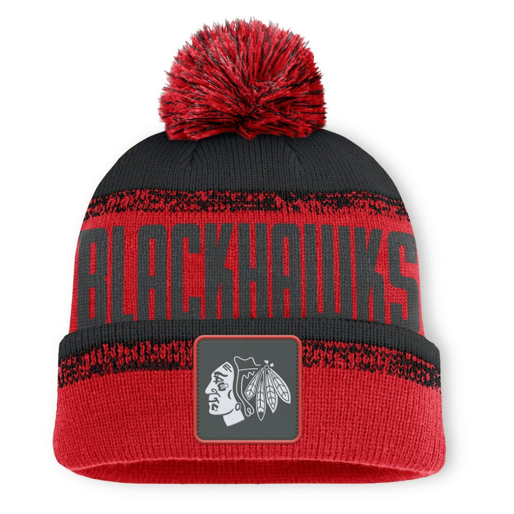 NHL Red/Black Chicago Blackhawks Fanatics Fundamentals Thrive Cuffed Knit Hat with Pom