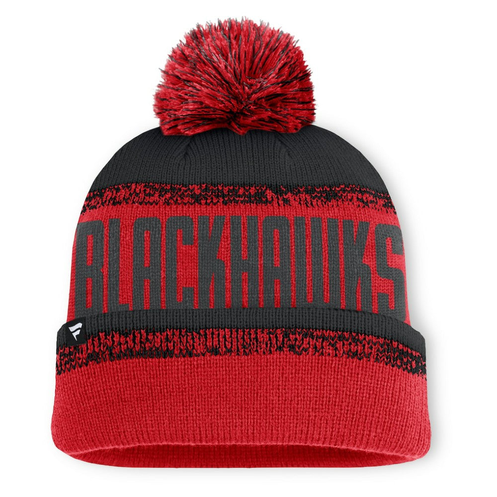NHL Red/Black Chicago Blackhawks Fanatics Fundamentals Thrive Cuffed Knit Hat with Pom
