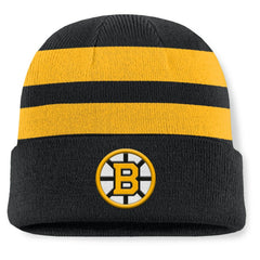 NHL Black/Gold Boston Bruins Fanatics Fundamental Swipe Stripe Cuffed Knit Hat