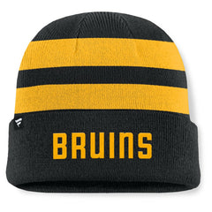 NHL Black/Gold Boston Bruins Fanatics Fundamental Swipe Stripe Cuffed Knit Hat