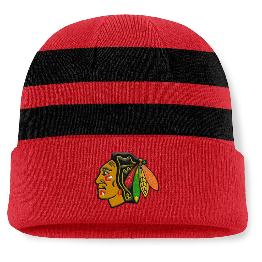 NHL Red/Black Chicago Blackhawks Fanatics Fundamental Swipe Stripe Cuffed Knit Hat