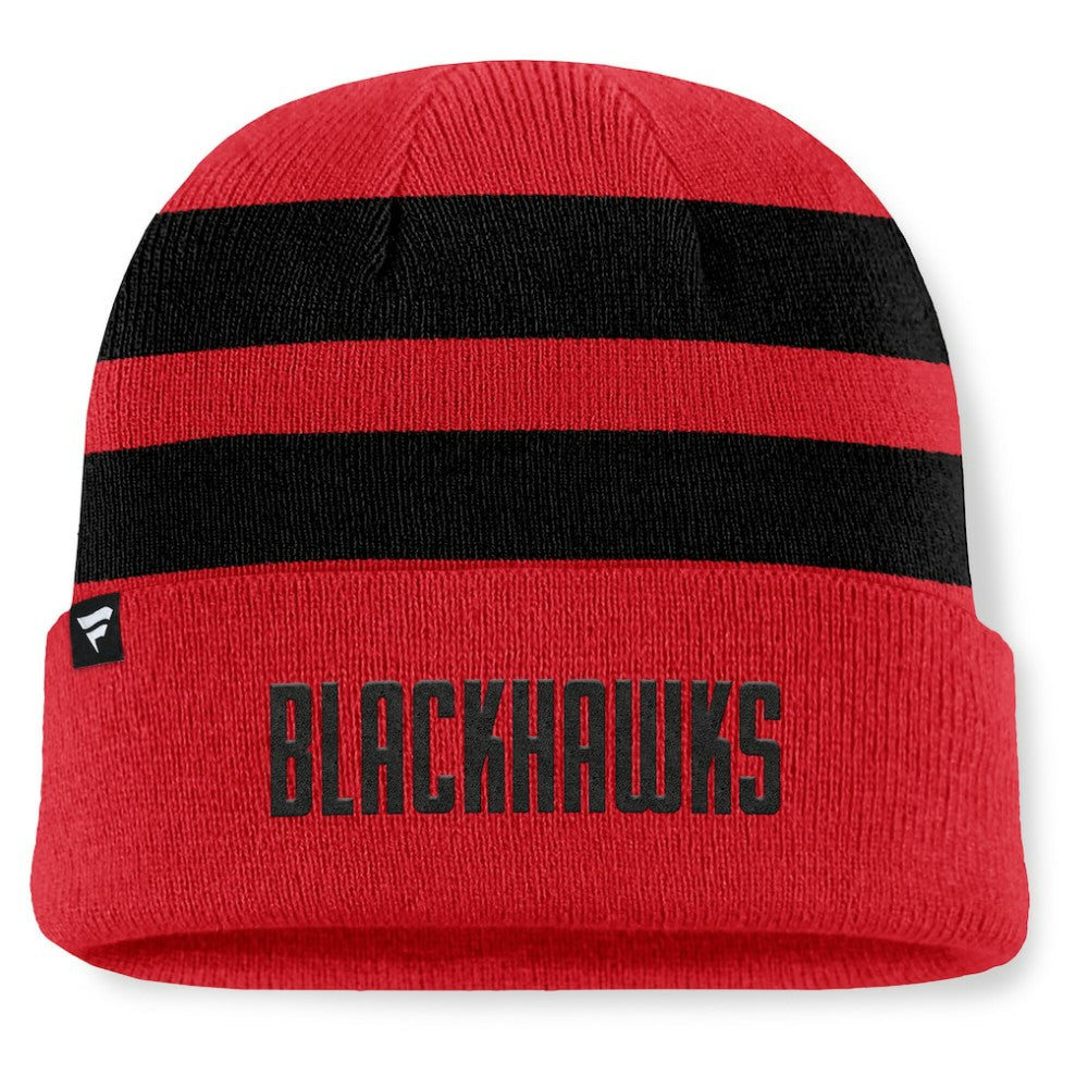 NHL Red/Black Chicago Blackhawks Fanatics Fundamental Swipe Stripe Cuffed Knit Hat