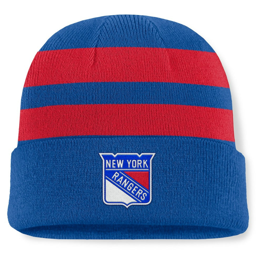 NHL Blue/Red New York Rangers Fanatics Fundamental Swipe Stripe Cuffed Knit Hat