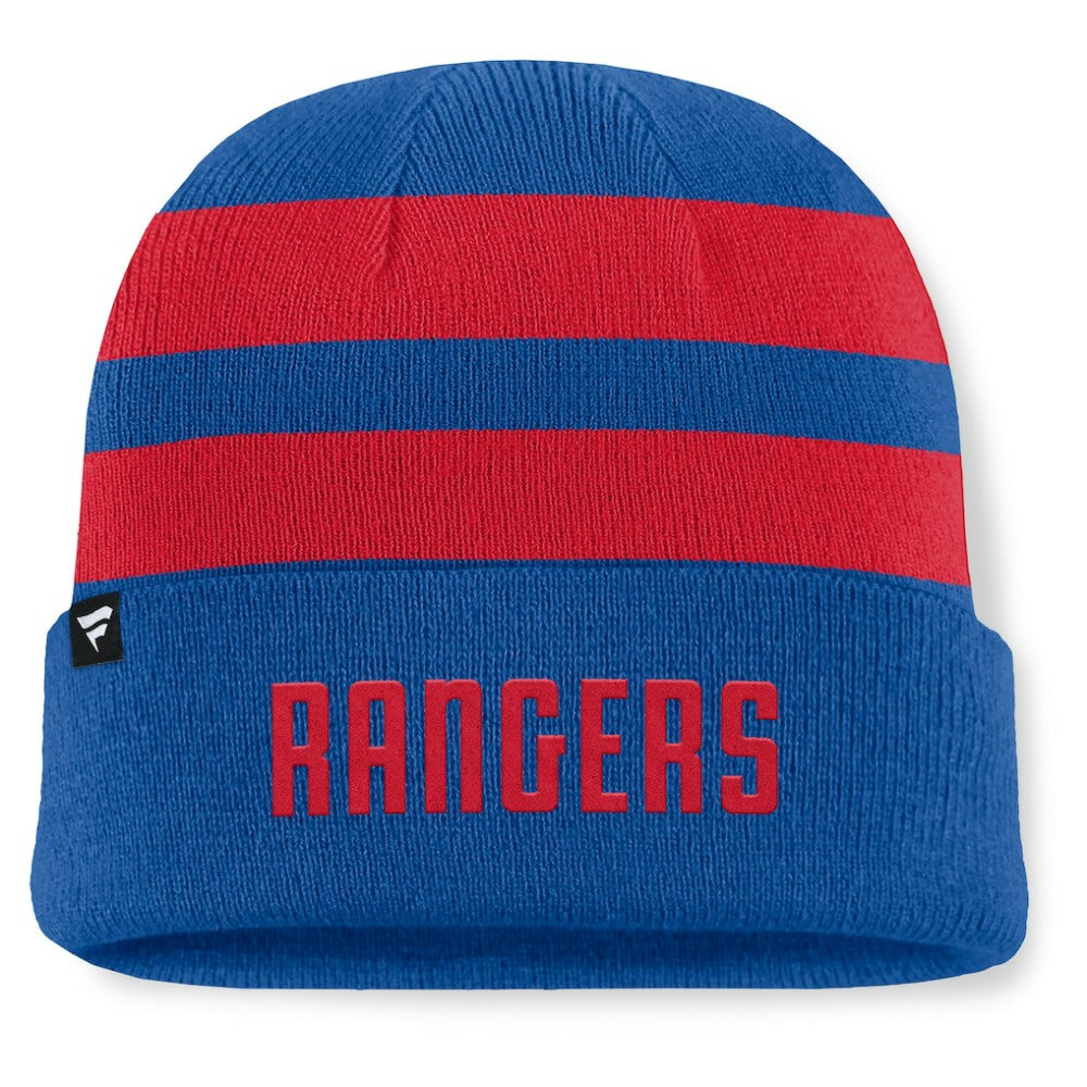 NHL Blue/Red New York Rangers Fanatics Fundamental Swipe Stripe Cuffed Knit Hat