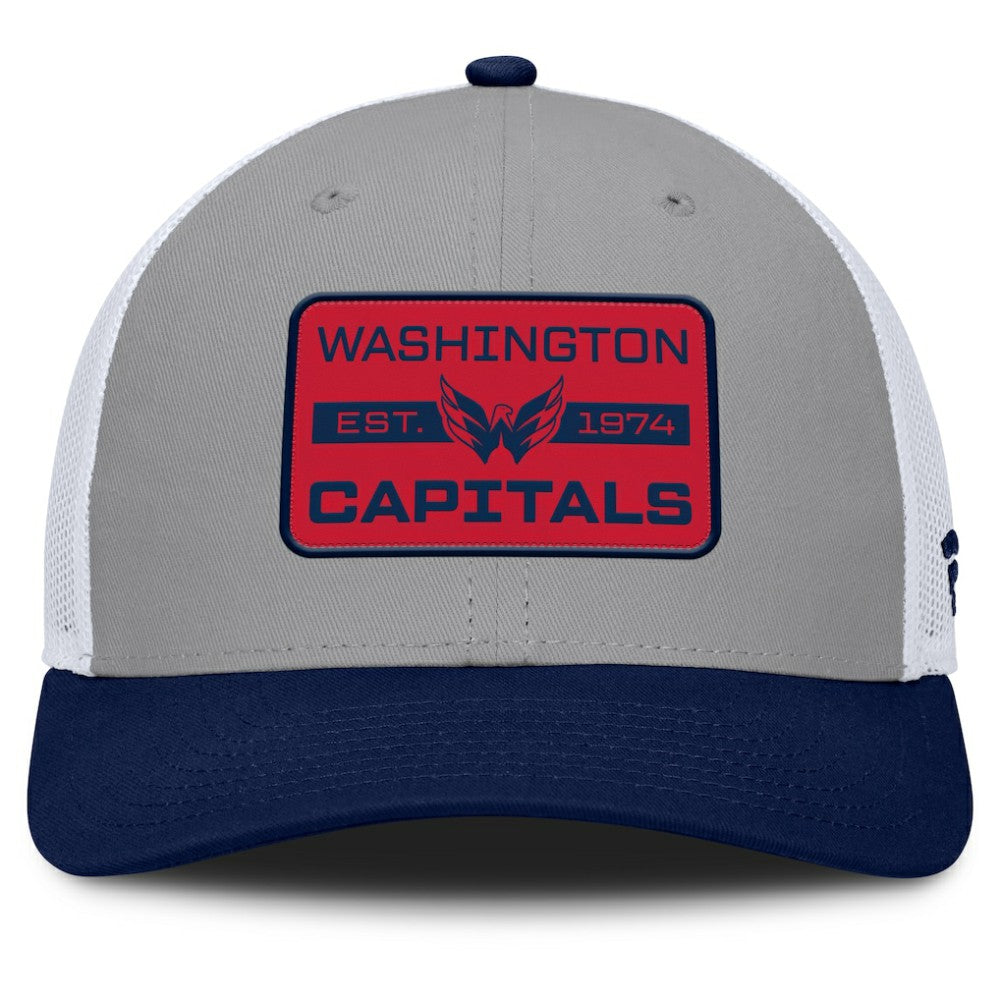 NHL Gray/Navy Washington Capitals Fanatics Fundamental Adapt Trucker Adjustable Hat