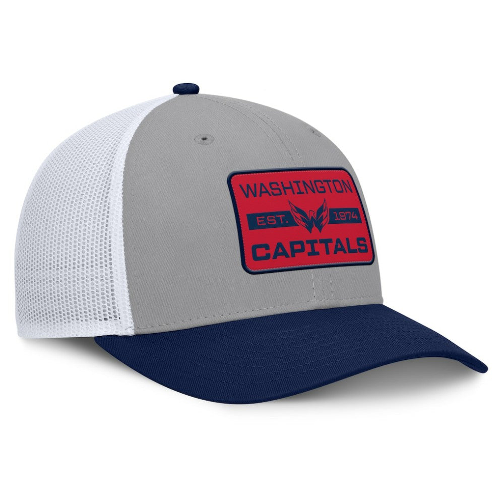 NHL Gray/Navy Washington Capitals Fanatics Fundamental Adapt Trucker Adjustable Hat